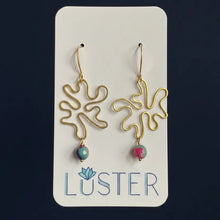 Load image into Gallery viewer, Gold Brass + Stone Abstract Earrings
