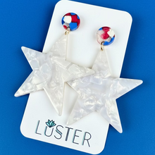 Load image into Gallery viewer, Red White + Blue Acrylic Star Patriotic Statement Earrings
