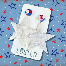 Load image into Gallery viewer, Red White + Blue Acrylic Star Patriotic Statement Earrings
