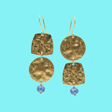 Load image into Gallery viewer, Hammered Brass + Glass Earrings
