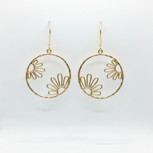 Load image into Gallery viewer, Brass Flower Hoop Dangle Unique Statement Earrings
