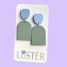 Load image into Gallery viewer, Sage Green + Light Blue Acrylic Lightweight Unique Earrings

