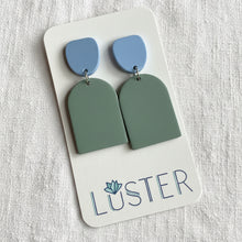 Load image into Gallery viewer, Sage Green + Light Blue Acrylic Lightweight Unique Earrings
