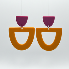 Load image into Gallery viewer, Mustard + Maroon Acrylic Lightweight Unique Earrings
