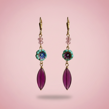 Load image into Gallery viewer, Brass and Czech Glass Flower Unique Statement Earrings

