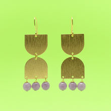 Load image into Gallery viewer, Purple Stone + Brass Statement Earrings

