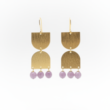 Load image into Gallery viewer, Purple Stone + Brass Statement Earrings
