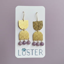 Load image into Gallery viewer, Purple Stone + Brass Statement Earrings
