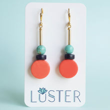 Load image into Gallery viewer, Orange + Blue Geo Minimalist Brass Lightweight Earrings
