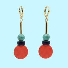 Load image into Gallery viewer, Orange + Blue Geo Minimalist Brass Lightweight Earrings
