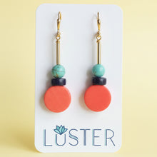 Load image into Gallery viewer, Orange + Blue Geo Minimalist Brass Lightweight Earrings
