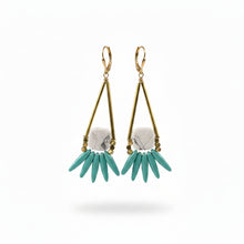 Load image into Gallery viewer, Gold Brass + Stone Lightweight Statement Unique Earrings

