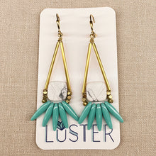 Load image into Gallery viewer, Gold Brass + Stone Lightweight Statement Unique Earrings
