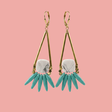 Load image into Gallery viewer, Gold Brass + Stone Lightweight Statement Unique Earrings
