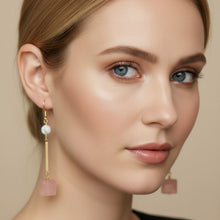 Load image into Gallery viewer, Stone and Brass Long Drop Statement Earrings
