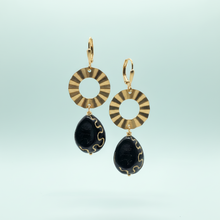 Load image into Gallery viewer, Brass and Czech Coin Dangle Earrings
