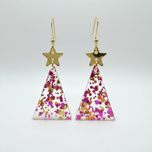 Load image into Gallery viewer, Pink Confetti Holiday Tree Earrings
