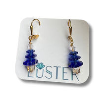 Load image into Gallery viewer, Blue Holiday Tree Earrings
