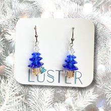 Load image into Gallery viewer, Blue Holiday Tree Earrings
