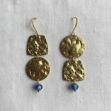 Load image into Gallery viewer, Hammered Brass + Glass Earrings
