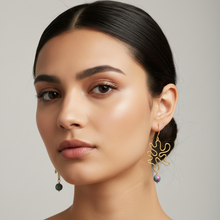 Load image into Gallery viewer, Gold Brass + Stone Abstract Earrings
