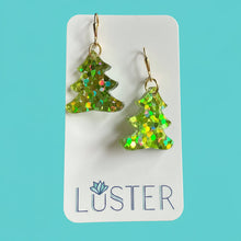 Load image into Gallery viewer, Green Confetti Holiday Tree Earrings
