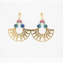 Load image into Gallery viewer, Gold earrings with colorful beads on a white background

