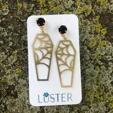 Load image into Gallery viewer, Brass Cobweb Coffin Earrings
