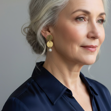 Load image into Gallery viewer, Small Brass + Pearl Drop Earrings
