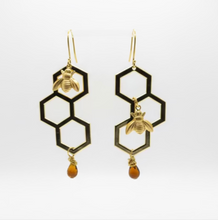Load image into Gallery viewer, Honeycomb + Bee Earrings
