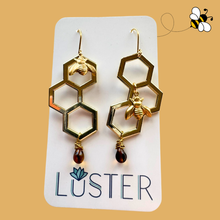 Load image into Gallery viewer, Honeycomb + Bee Earrings
