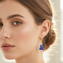Load image into Gallery viewer, Blue Holiday Tree Earrings
