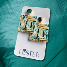 Load image into Gallery viewer, Teal Leaf Acrylic Square Earrings
