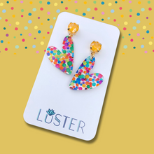 Load image into Gallery viewer, Confetti Heart Acrylic Love Statement Earrings
