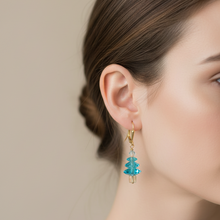 Load image into Gallery viewer, Teal Holiday Tree Earrings
