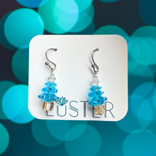 Load image into Gallery viewer, Teal Holiday Tree Earrings

