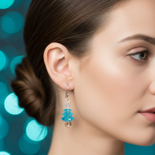Load image into Gallery viewer, Teal Holiday Tree Earrings
