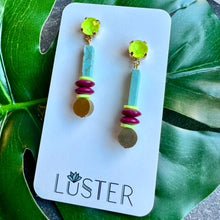 Load image into Gallery viewer, Brass, Stone + Acrylic Lightweight Earrings
