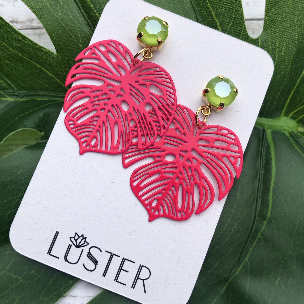 Bold Pink Leaf Unique Lightweight Earrings