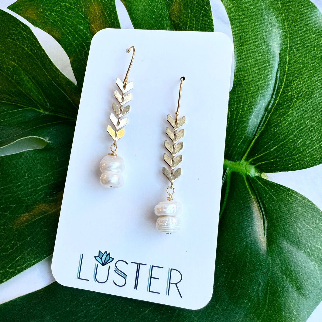 Brass + Pearl Arrow Drop Earrings