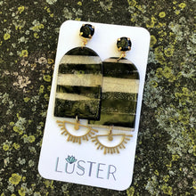 Load image into Gallery viewer, Black and Gold Acrylic Statement Drop Earrings
