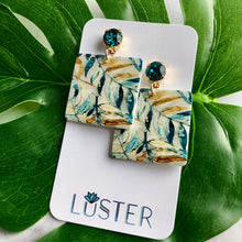 Load image into Gallery viewer, Teal Leaf Acrylic Square Earrings
