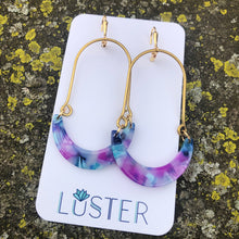 Load image into Gallery viewer, Brass + Acrylic Crescent Lightweight Statement Earrings
