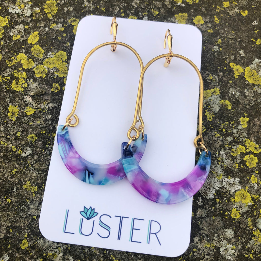 Brass + Acrylic Crescent Lightweight Statement Earrings