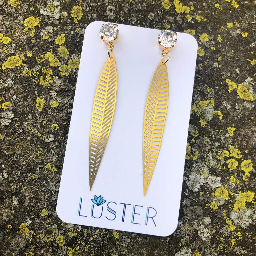 Brass Long Leaf Lightweight Statement Earrings