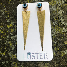 Load image into Gallery viewer, Evil Eye Brass Spike Earrings
