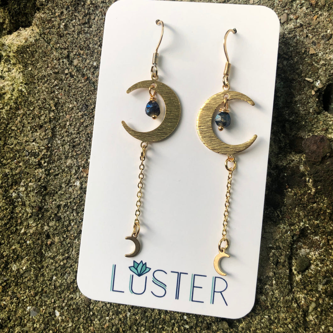 Celestial Crescent Moon Brass Earrings