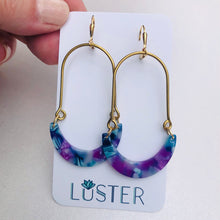 Load image into Gallery viewer, Brass + Acrylic Crescent Lightweight Statement Earrings
