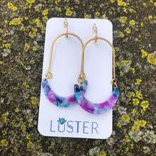 Load image into Gallery viewer, Brass + Acrylic Crescent Lightweight Statement Earrings
