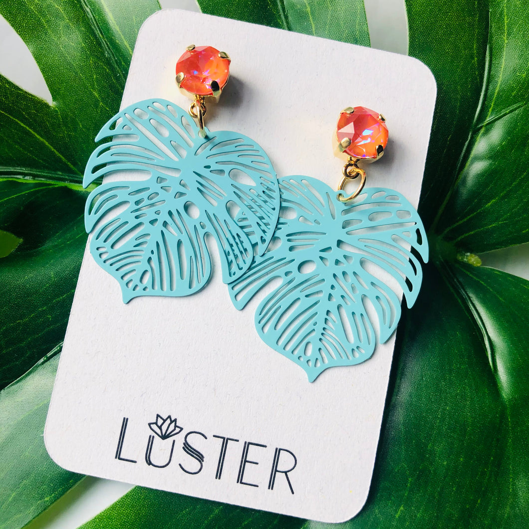 Bold Blue Leaf Earrings